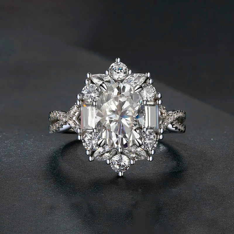 Anel Cravejado Estrela de Moissanite em Prata 925