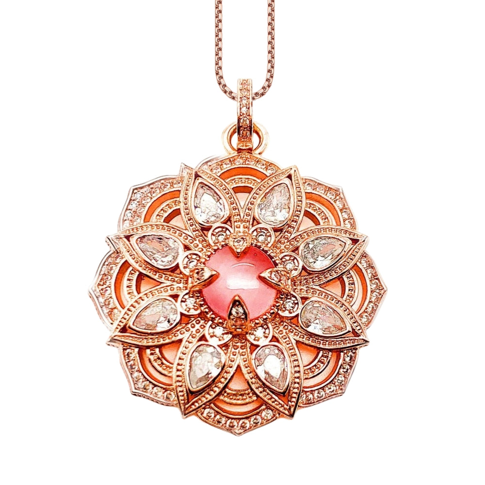 Colar Amuleto Chakra Sashara Lotus Banho de Ouro Rose