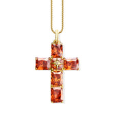 Cruz de Zircônias Âmbar Laranja - Banhado a Ouro 18k