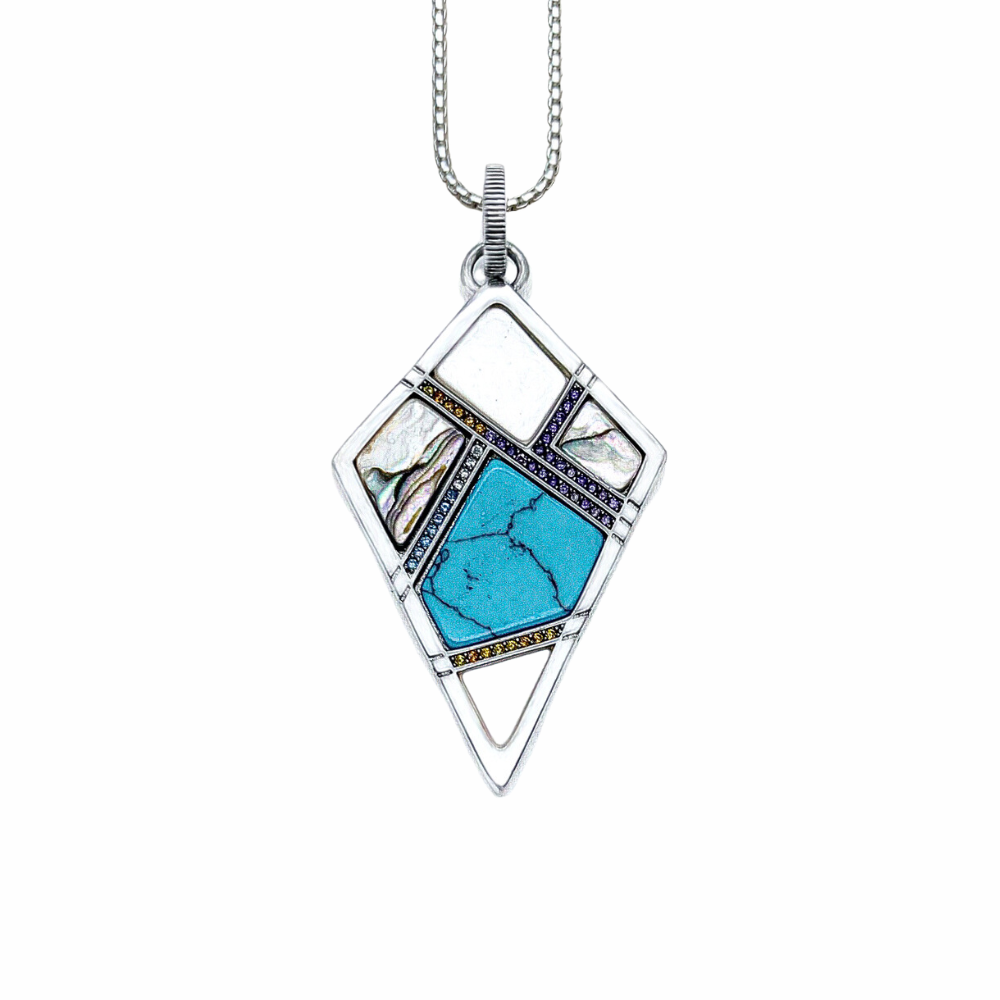 Colar Turquesa Future geométrico em Prata 925 é única e elegante para complementar qualquer look. Colar Future é uma joia moderna, requintada cravejada em pedras naturais em formatos geométricos!