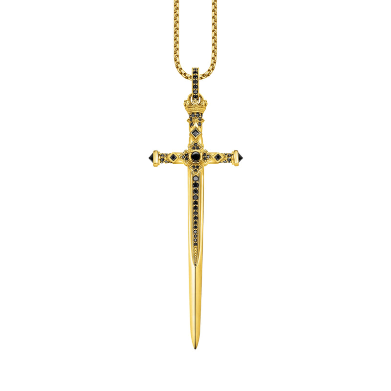Colar Espada do Rei Banho de Ouro 18K e Zircônias Ônix