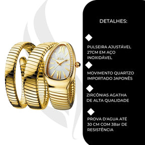 Relógio Cobra Serpente Duas Voltas + Brinde - Dourado - Visor Romano
