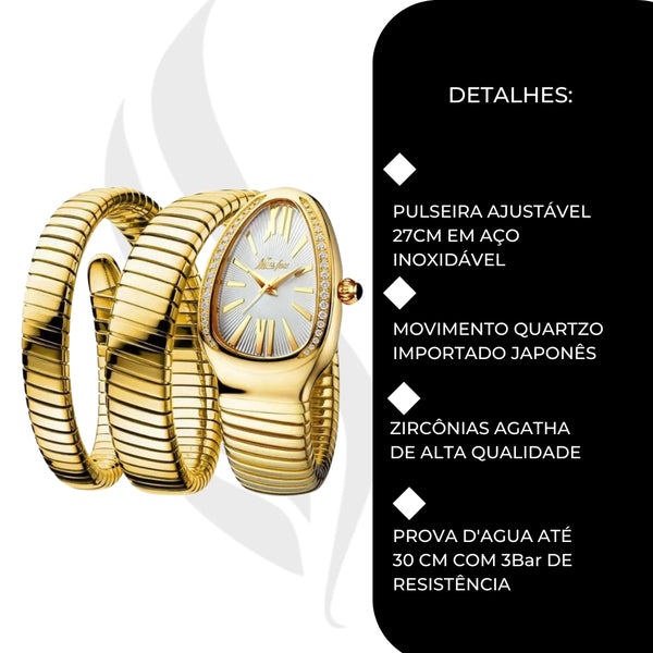 Relógio Cobra Serpente Duas Voltas + Brinde - Dourado - Visor Romano