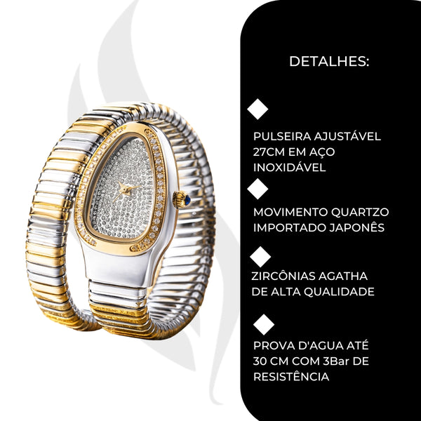Relógio Serpente Feminino - Visor Cravejado 33mm + Brinde