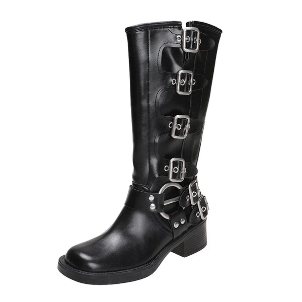 Bota Feminina De Inverno Para Montaria com Múltiplas Fívelas Ajustáveis - Promoção de Inverno 2025