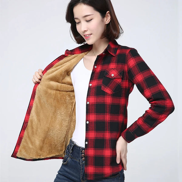 Casaco Feminino De Inverno Xadrez Forrado Com Veludo -  Promoção de Inverno 2025