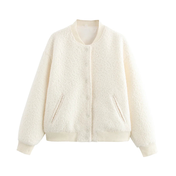 Casaco Feminino De Inverno Lã De Algodão Com Botões Gola Curta - Promoção De Inverno 2025