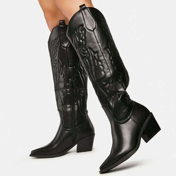 Bota Feminina De Inverno De Joelho Montaria Com Salto Médio - Promoção de Inverno 2025