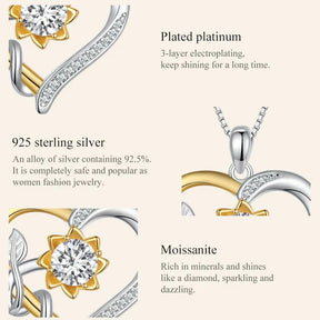 Colar Girassol  de Moissanite - Prata 925 e Banho de Ouro 18k