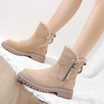 Bota de Couro Inverno Casual Forrada Apricot