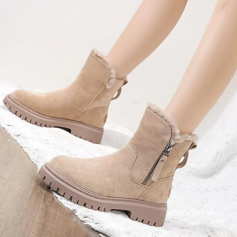 Bota de Couro Inverno Casual Forrada Apricot