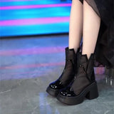 Bota Feminina De Luxo De Malha Grossa Com Zíper - Promoção de Inverno 2025