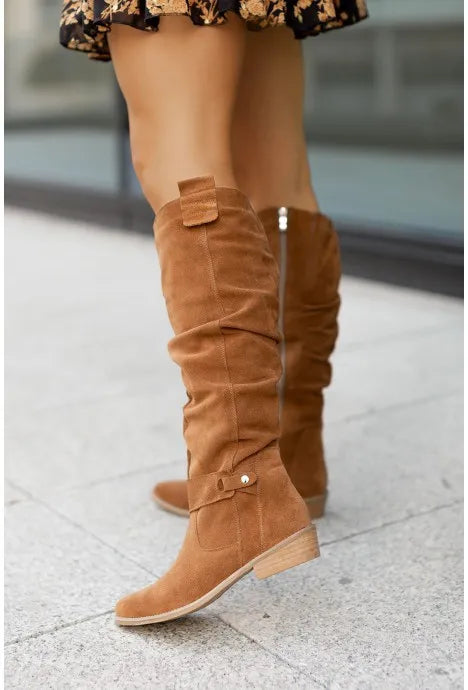 Bota Feminina De Inverno Casual Baixa Confortável Com Zíper - Promoção de Inverno 2025