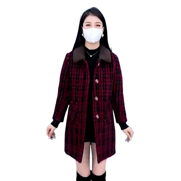 Casaco Feminino De Comprimento Médio De Inverno Xadrez - Promoção de Inverno 2025