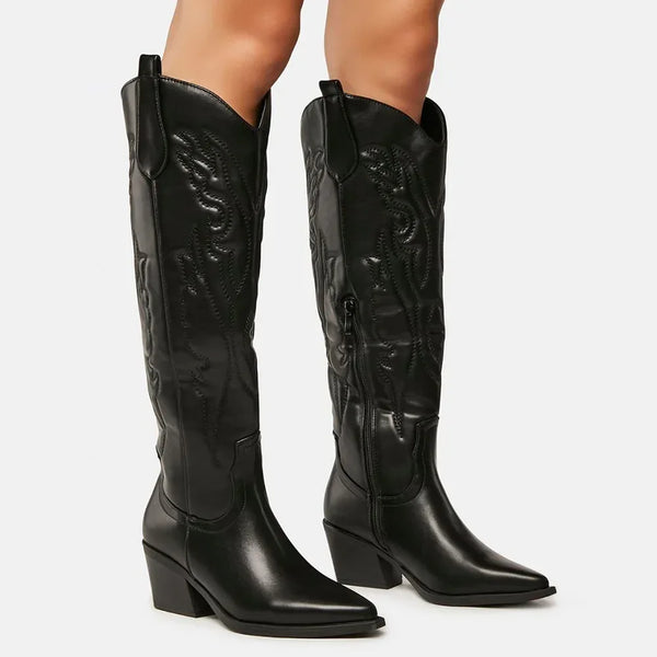 Bota Feminina De Inverno De Joelho Montaria Com Salto Médio - Promoção de Inverno 2025