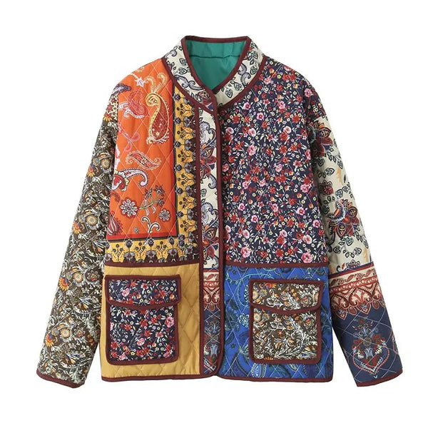 Jaqueta Feminina De Algodão Estampa Floral Larga - Promoção de Inverno 2025