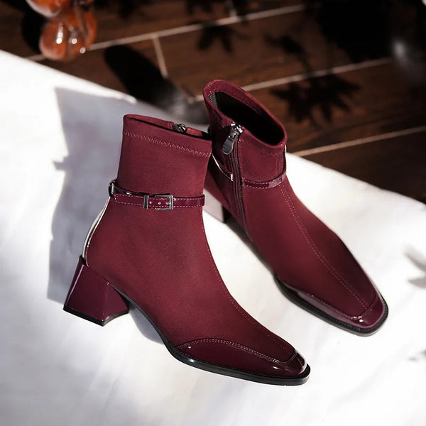 Bota Feminina De Inverno Formal Elegante De luxo Salto Quadrado - Promoção De Inverno 2025