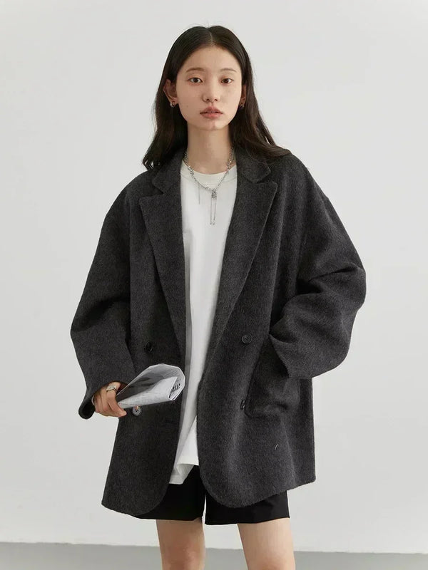 Casaco Feminino Lã De Algodão De Comprimento Médio Com Bolsos - Promoção De Inverno 2025