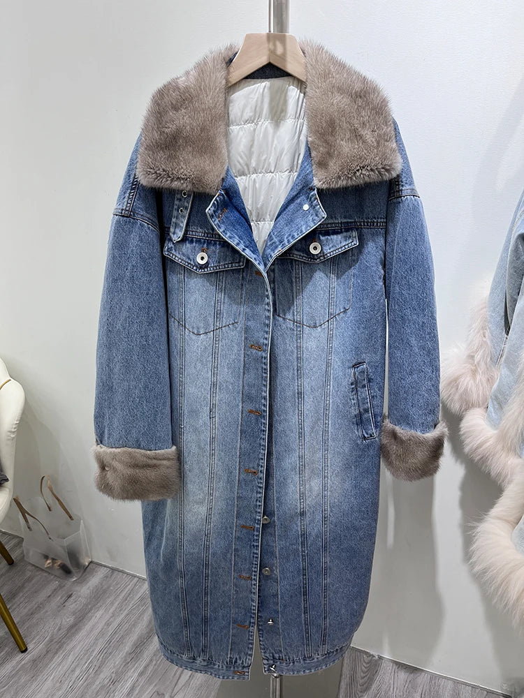 Jaqueta Feminina De Comprimento Longo Com gola De Pelúcia - Promoção De Inverno 2025