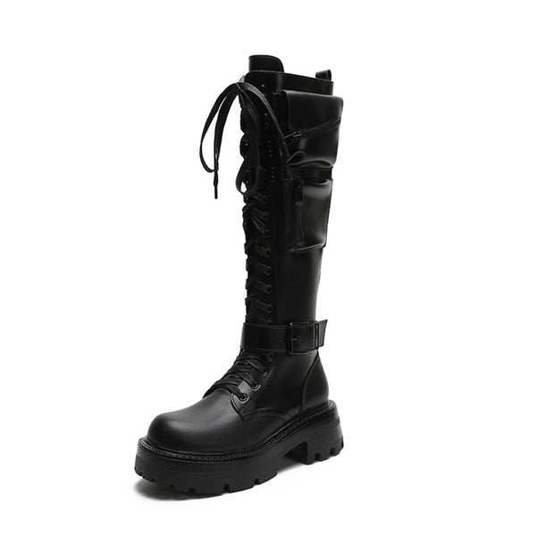 Bota Feminina De Inverno Fashion Zíper Lateral Com Cadarço - Promoção De Inverno 2025