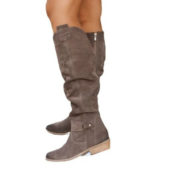 Bota Feminina De Inverno Casual Baixa Confortável Com Zíper - Promoção de Inverno 2025