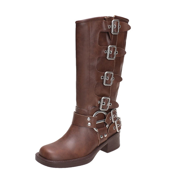 Bota Feminina De Inverno Para Montaria com Múltiplas Fívelas Ajustáveis - Promoção de Inverno 2025