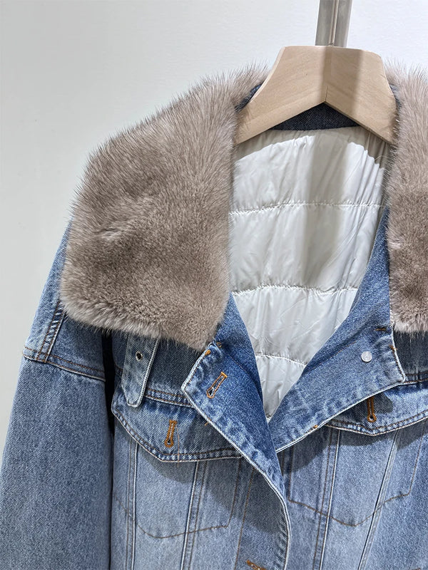 Jaqueta Feminina De Comprimento Longo Com gola De Pelúcia - Promoção De Inverno 2025