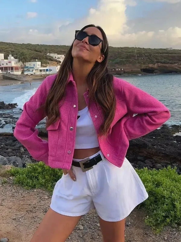 Jaqueta Feminina Casual Confortável Com Bolsos Gola Para Baixo - Promoção de Inverno 2025