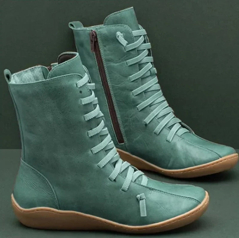 Bota Feminina Confortável Média Com Cadarço Moda Coturno