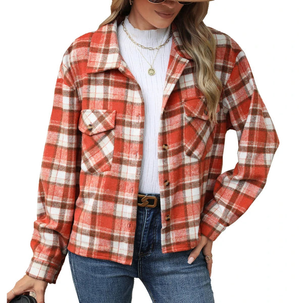 Casaco Feminino De Inverno Aberta Xadrez De Botões - Promoção de Inverno 2025