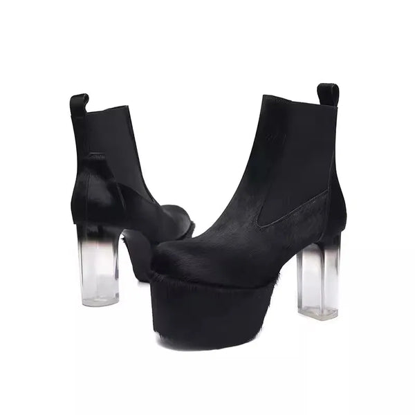 Bota Feminina De Inverno Elegante Meia Pata Alta Salto Transparente Cano Curto - Promoção De Inverno 2025