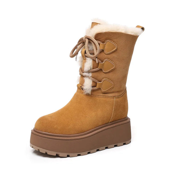 Bota Feminina De Inverno De Camurça Plataforma - Promoção De Inverno 2025