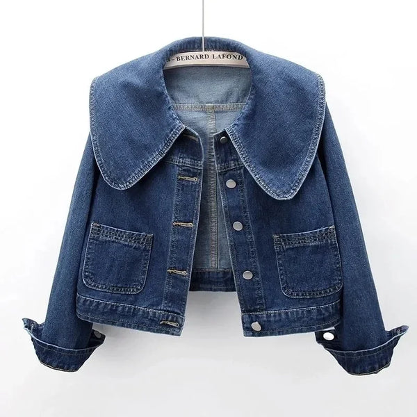 Jaqueta Feminina Jeans De inverno Curta Com Gola Grande - Promoção de Inverno 2025