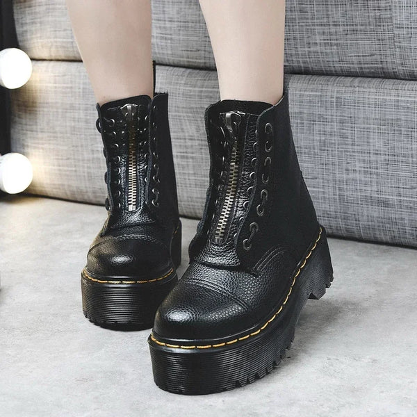 Bota Feminina Sola Grossa Média De Inverno Com Zíper - Promoção De Inverno 2025