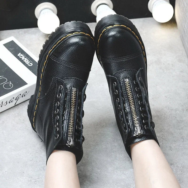 Bota Feminina Sola Grossa Média De Inverno Com Zíper - Promoção De Inverno 2025
