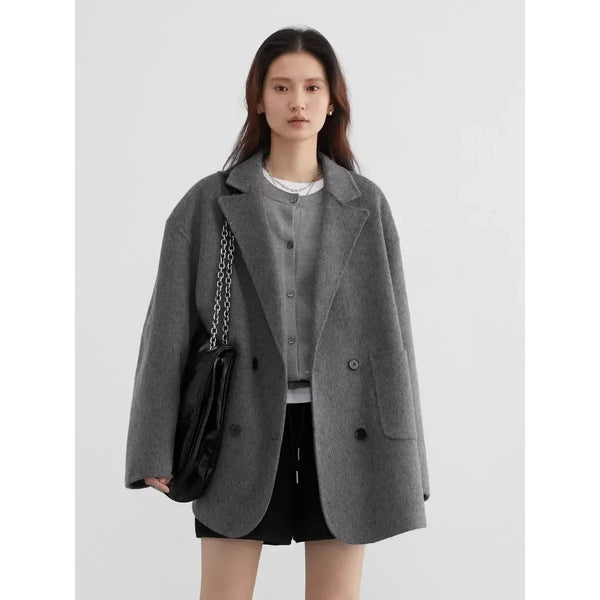 Casaco Feminino Lã De Algodão De Comprimento Médio Com Bolsos - Promoção De Inverno 2025