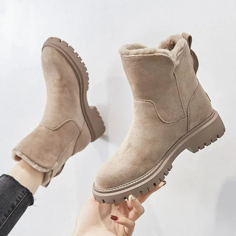 Bota de Couro Inverno Casual Forrada Apricot