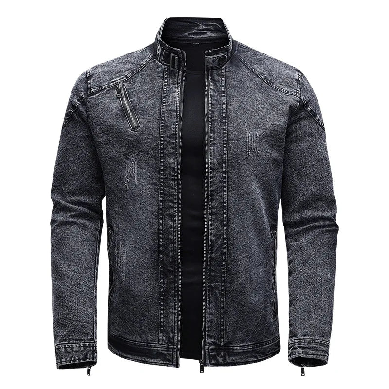 Jaqueta Masculina Casual fina Gola Em Pé Jeans - Promoção de Inverno 2025