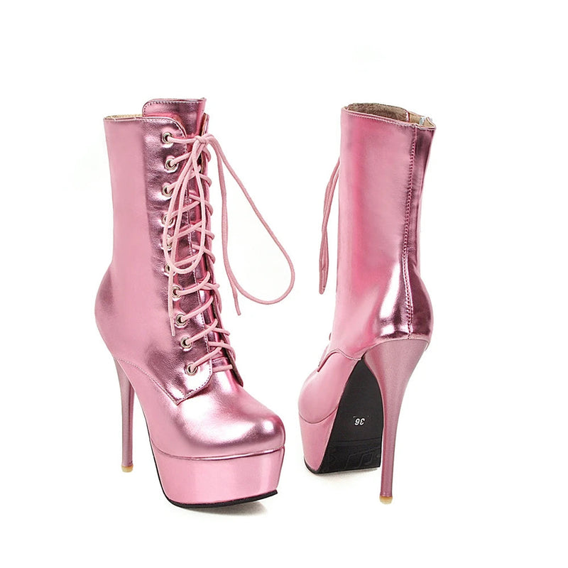Bota Feminina Metalizada De Inverno Elegante Salto Alto -Promoção de Inverno 2025