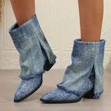 Bota Feminina Design Fashion Jeans De Inverno - Promoção de Inverno 2025