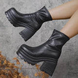 Bota Feminina De Inverno Com Salto Alto Quadrado - Promoção de Inverno 2025
