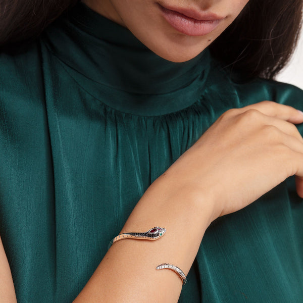 Pulseira de Cobra - Prata 925 - Banho Ródio e Zircônias
