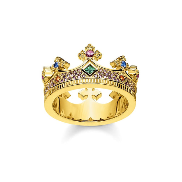 Anel Coroa Real em Ouro 18k e Zircônias Coloridas