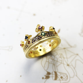 Anel Coroa Real em Ouro 18k e Zircônias Coloridas
