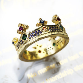 Anel Coroa Real em Ouro 18k e Zircônias Coloridas