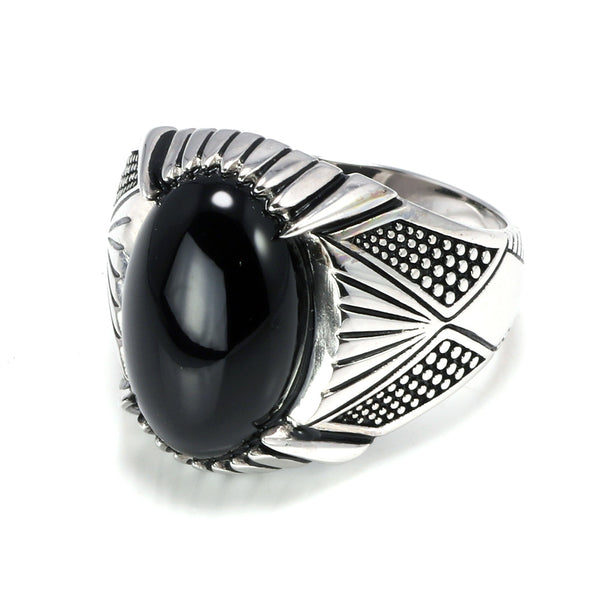 Anel Obsidiana Oval Beast em Prata 925 - Forma grande