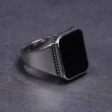 Anel Obsidiana Minimal em Prata 925 - Forma Grande