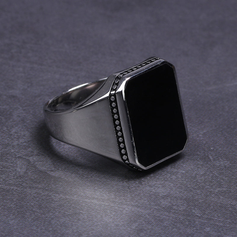 Anel Obsidiana Minimal em Prata 925 - Forma Grande