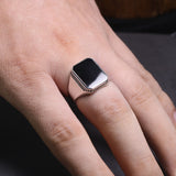 Anel Obsidiana Minimal em Prata 925 - Forma Grande