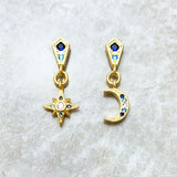 Brincos Longos Estrela e Lua - Banho Ouro 18K
